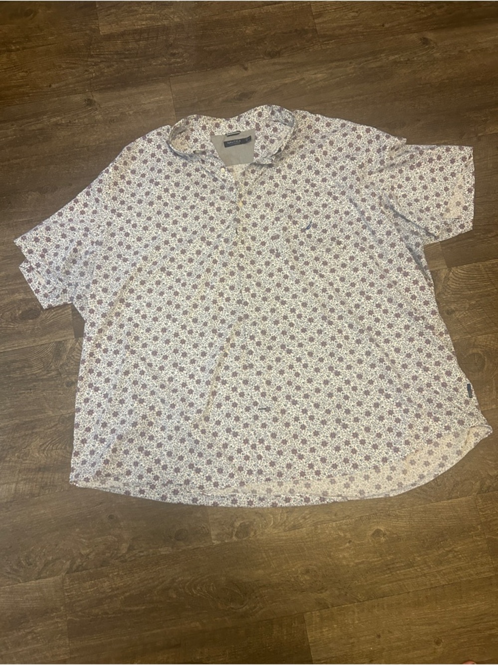 Nautica White Short-Sleeve Button-Down with Purple Floral Print